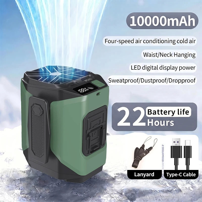 Rechargeable Portable Neck And Waist Clip Fan 10000mAh Flashlight